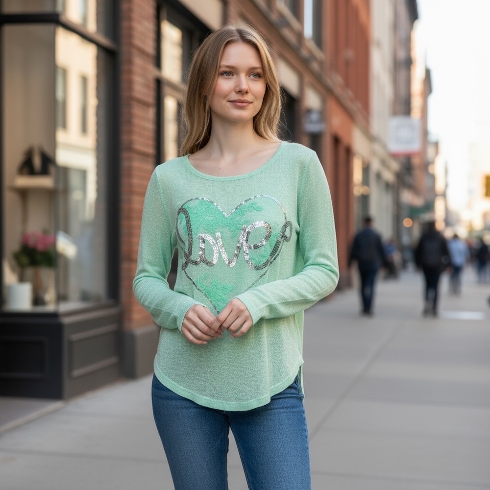 Green Round Neck Long Sleeve Top
New